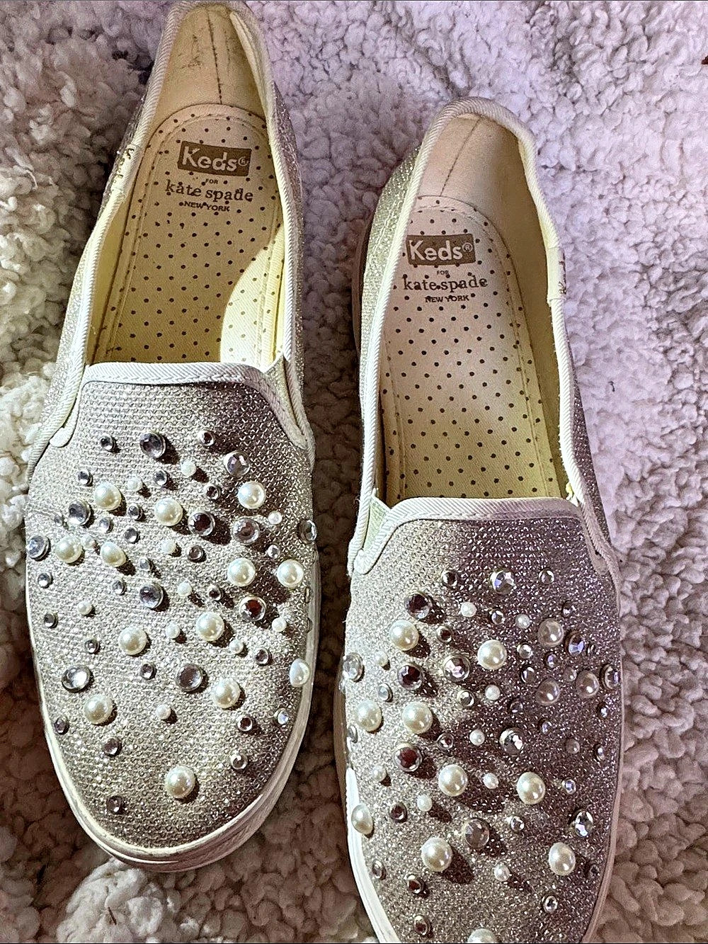 Keds for Kate Spade Embellished Slip-On Sneakers in Gold Like New